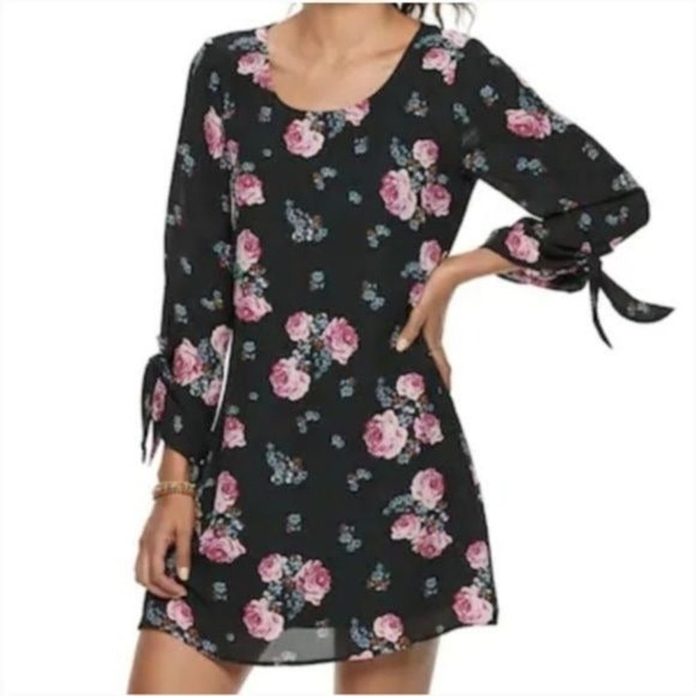 NWT Speechless Womens Black Floral Scoop Neck Mini Sheath Dress Size L